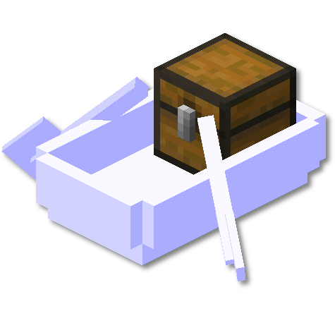 a solid white isometric minecraft boat with chest with slight blue lighting a black drop shadow. the chest is in color, not white